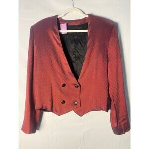 Vintage Red Metallic Blazer Jacket w/ Shoulder Pads Women's Size XL
